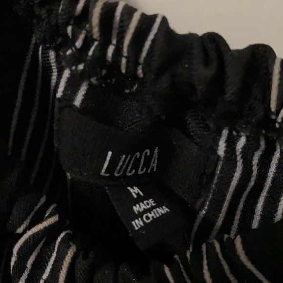 Black and white stripe off shoulder romper shorts - Picture 3 of 5